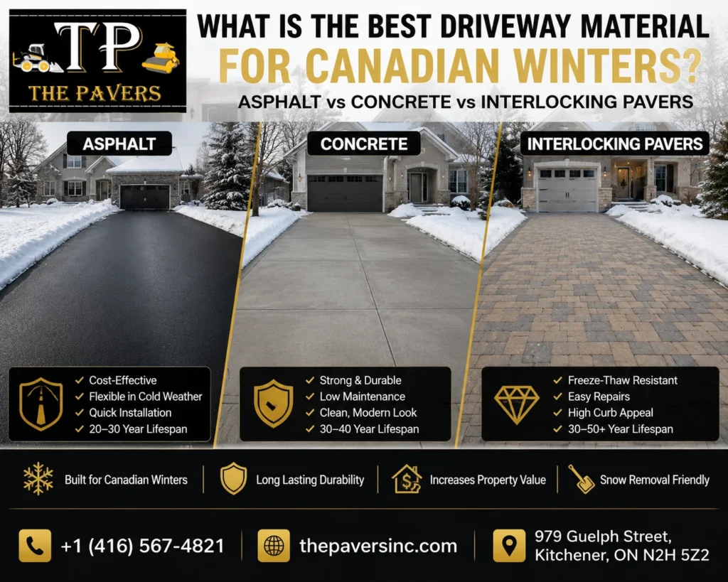 What Is the Best Driveway Material for Canadian Winters? A Complete Comparison of Asphalt, Concrete & Interlocking Pavers